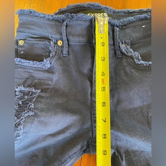 Express Ankle Legging Mid Rise Size 0 Women Skinny Distressed Navy Blue Soft - Picture 9 of 9